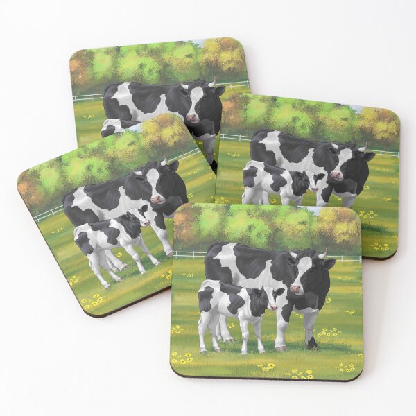 Item preview, Black Holstein Cow and Cute Calf in Summer Pasture designed and sold by csforest.