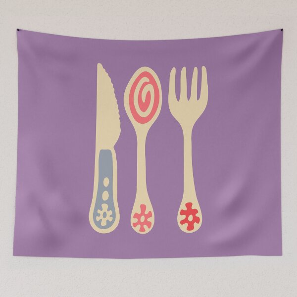 Item preview, RETRO CUTLERY in Lavender Pink and Red on Purple - UnBlink Studio by Jackie Tahara designed and sold by Jackie Tahara of UnBlink Studio.