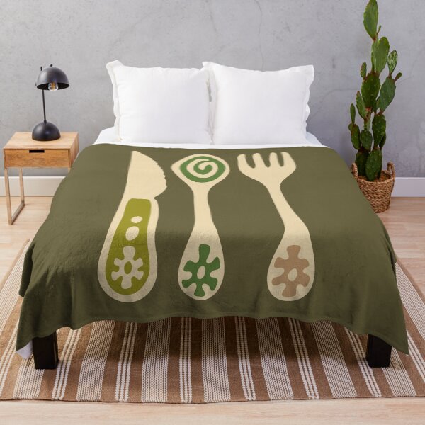 Item preview, RETRO CUTLERY in Chartreuse Green and Beige on Olive - UnBlink Studio by Jackie Tahara designed and sold by Jackie Tahara of UnBlink Studio.