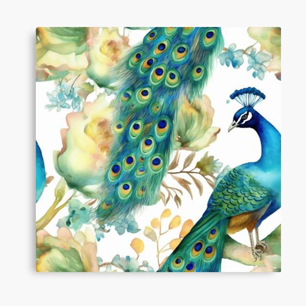 Peacock watercolor canvas art wall painting auspicious rich bird phoenix  hand-painted oil painting printing living room bedroom dining room bathroom