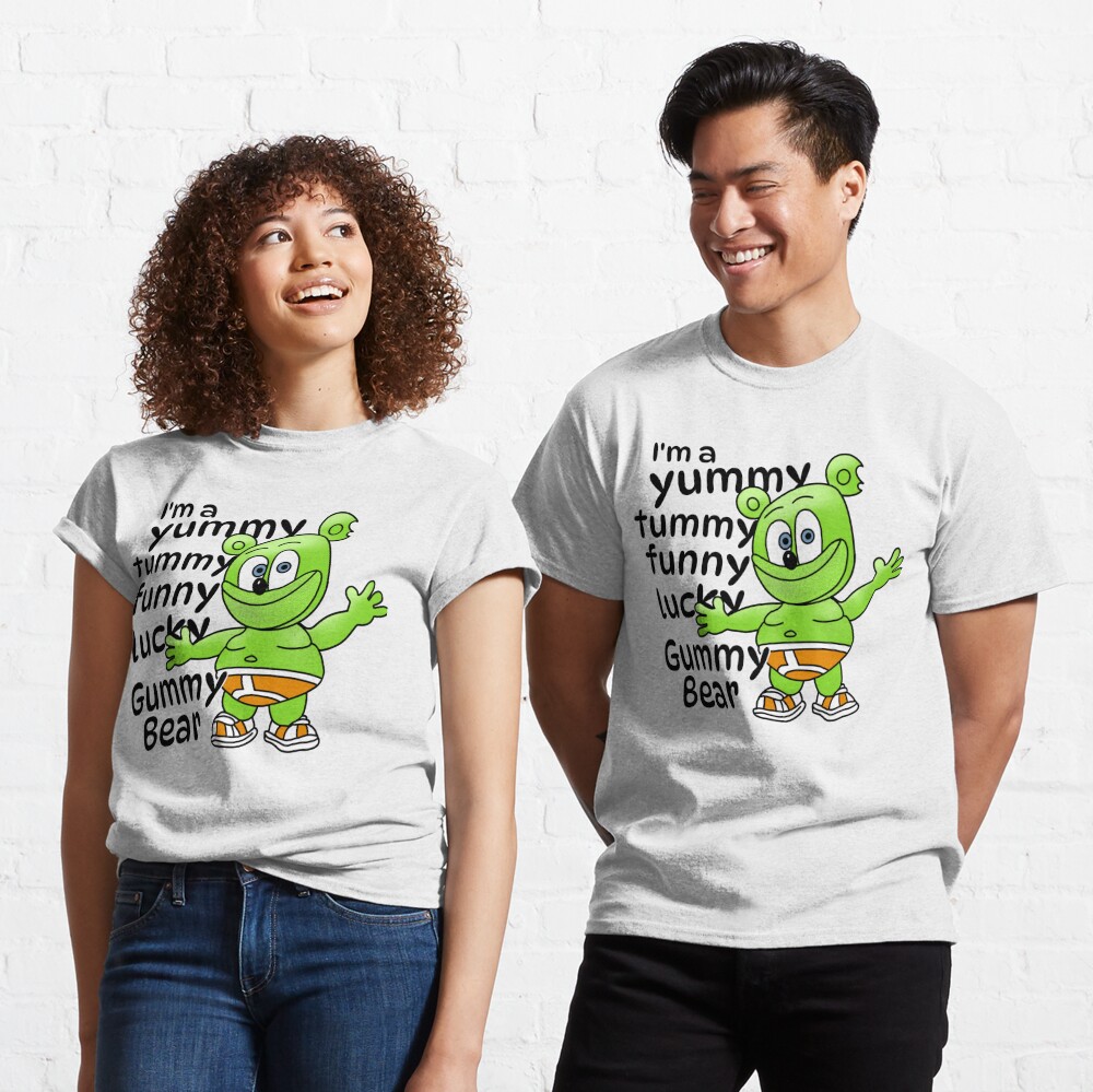 Eu sou yummy barriga engraçado sorte urso gummy t camisa tamanho grande  100% algodão o