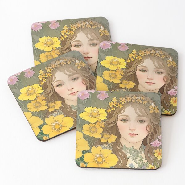 Item preview,  beautiful watercolor portrait of a girl in a flower garden designed and sold by basitcv.