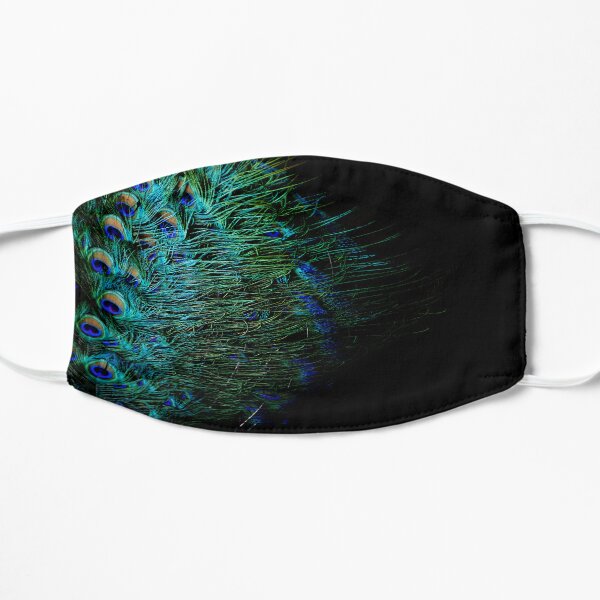 Peacock feathers on a black background Flat Mask