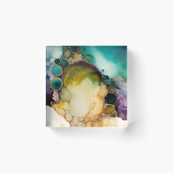 Aperçu de l'œuvre Blue Green Beige Geometric Alcohol Ink Art créée et vendue par BilgePaksoylu.