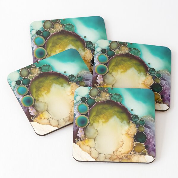 Aperçu de l'œuvre Blue Green Beige Geometric Alcohol Ink Art créée et vendue par BilgePaksoylu.