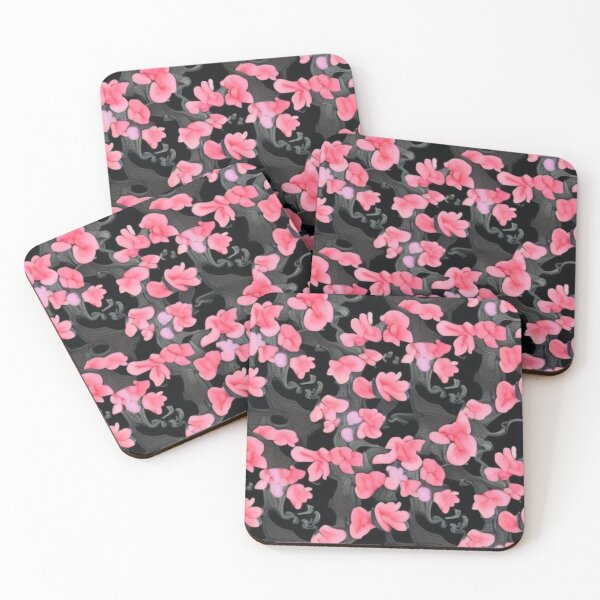 Item preview, Abstract Pink Floral Cherry Blossoms on Black designed and sold by calibrit.