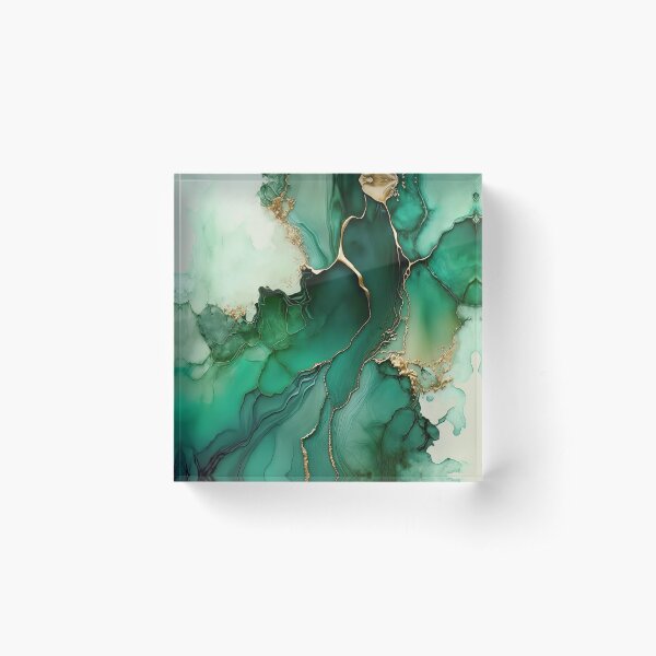 Aperçu de l'œuvre Green Gold Abstract Alcohol Ink Art créée et vendue par BilgePaksoylu.