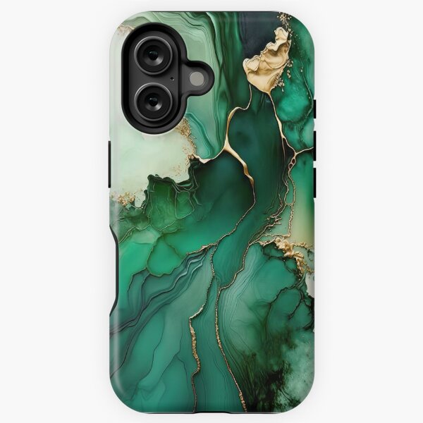 Aperçu de l'œuvre Green Gold Abstract Alcohol Ink Art créée et vendue par BilgePaksoylu.