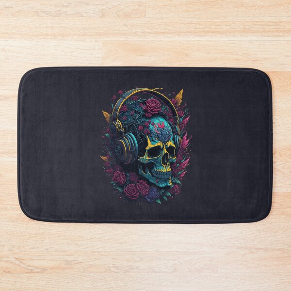 Item preview,  Skull With Flowers And Headphones designed and sold by RockBeeDesigns.