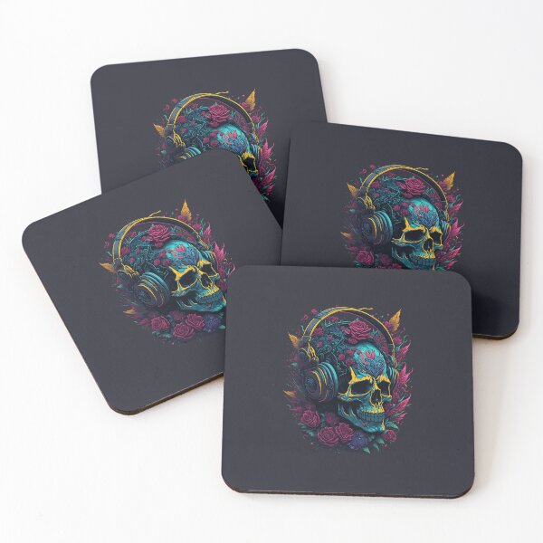 Item preview,  Skull With Flowers And Headphones designed and sold by RockBeeDesigns.