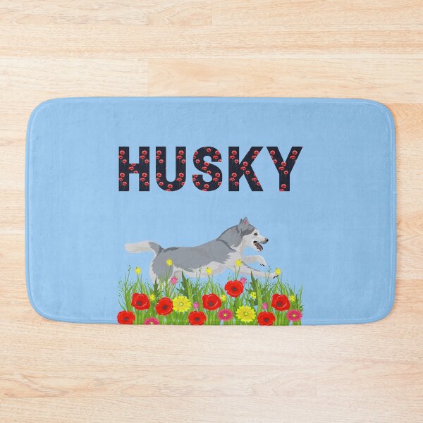 Item preview, Siberian Husky Dog Jumping in Poppy Flower Meadow designed and sold by SeasonalDogs.