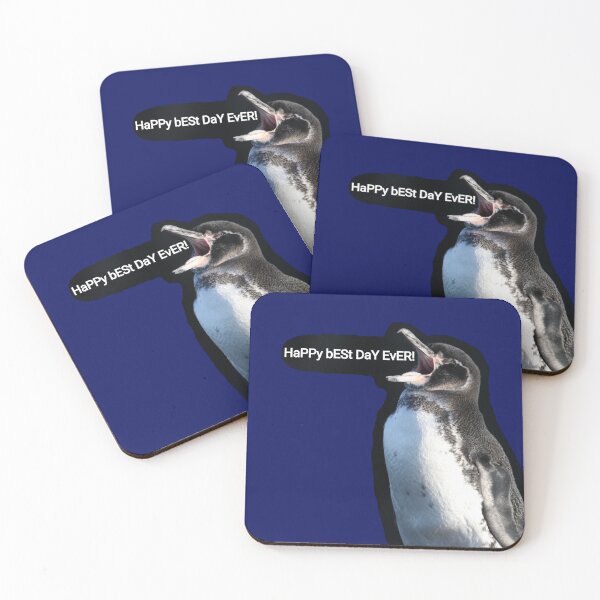 Item preview, Galapagos Penguin best day ever (Dark Blue #060D5B Background)  designed and sold by SBPenguins.