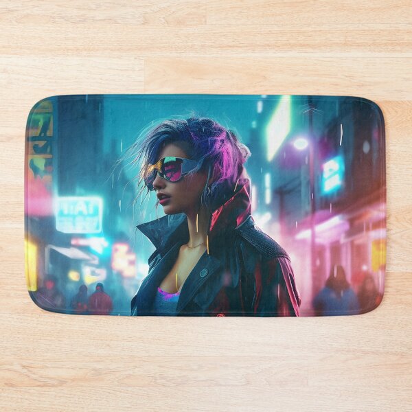 Item preview, Futuristic woman with a sunglas in neon city designed and sold by Cr-AI-tive.