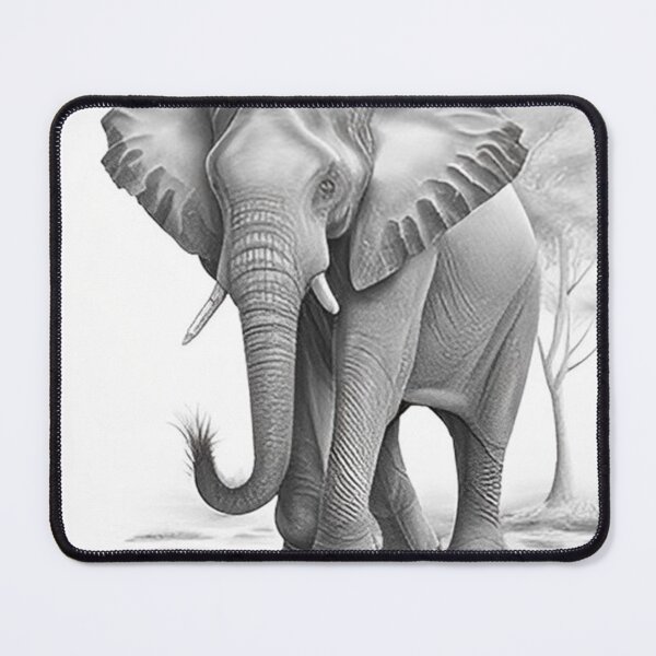 Item preview, Pencil-drawn African Elephant - High-Quality Black and White Design designed and sold by Pencil-Art.