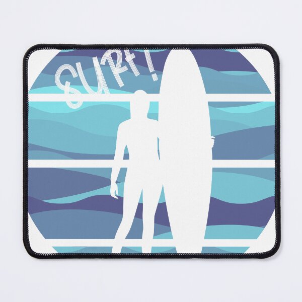 Item preview, Surf! Woman with surfboard on wavy blue background designed and sold by Jenson Major.