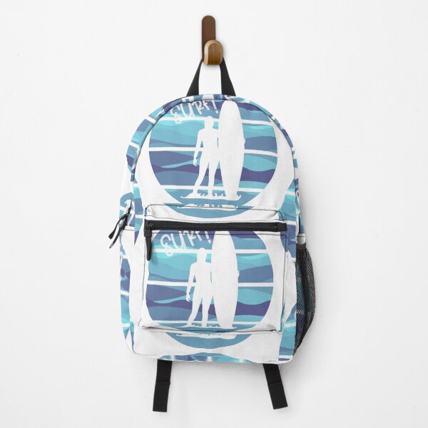 Item preview, Surf! Woman with surfboard on wavy blue background designed and sold by Jenson Major.