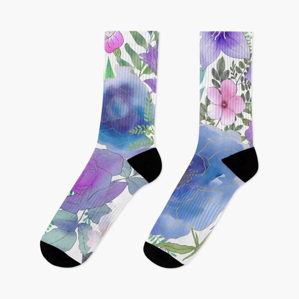 Item preview, Blue roses and bellflowers.Vibrant watercolor wild flowers print designed and sold by likapix.