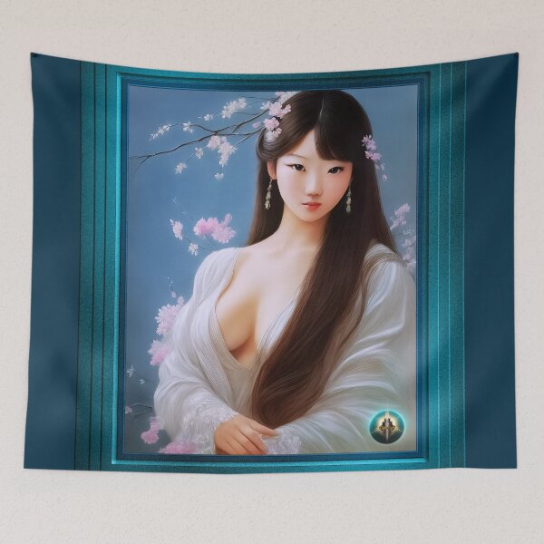 Item preview, Lady Of The Cherry Blossoms Beautiful Spring Portrait AI Concept Art by Xzendor7 designed and sold by Xzendor7 Digital Art Creations.
