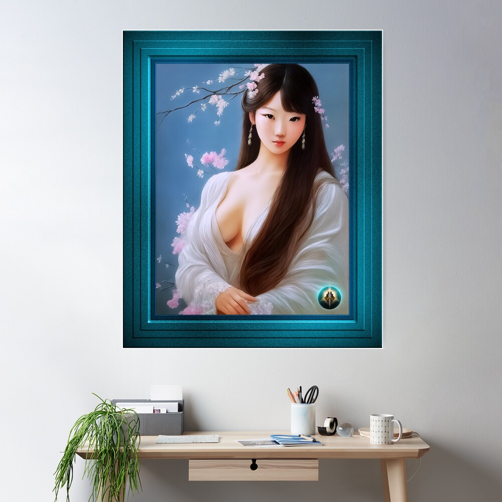 Lady Of The Cherry Blossoms Beautiful Spring Portrait AI Concept Art by Xzendor7 Wall Poster
