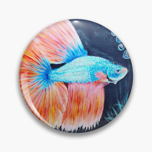 Item preview, Asian Beta half moon fish painted in metallic acrylic paint designed and sold by OilPaintsHatts.