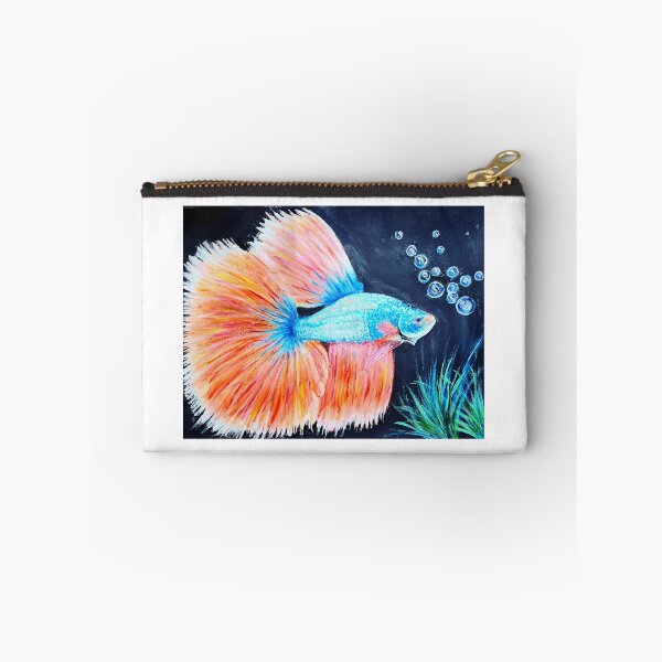 Item preview, Asian Beta half moon fish painted in metallic acrylic paint designed and sold by OilPaintsHatts.