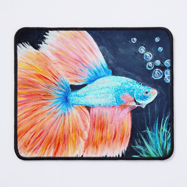 Item preview, Asian Beta half moon fish painted in metallic acrylic paint designed and sold by OilPaintsHatts.