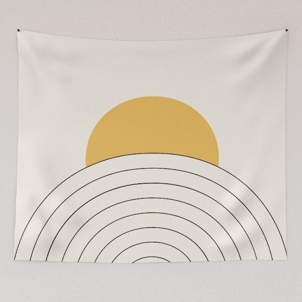 Item preview, Mid Century style line art with yellow sun designed and sold by BattaAnastasia.