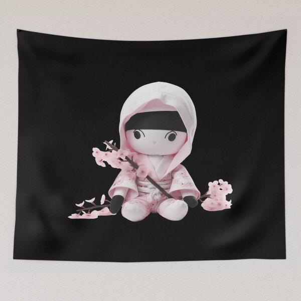 Item preview, Cute Pink and White Cherry Blossom Chibi Sakura Ninja Doll designed and sold by TVBArchive.