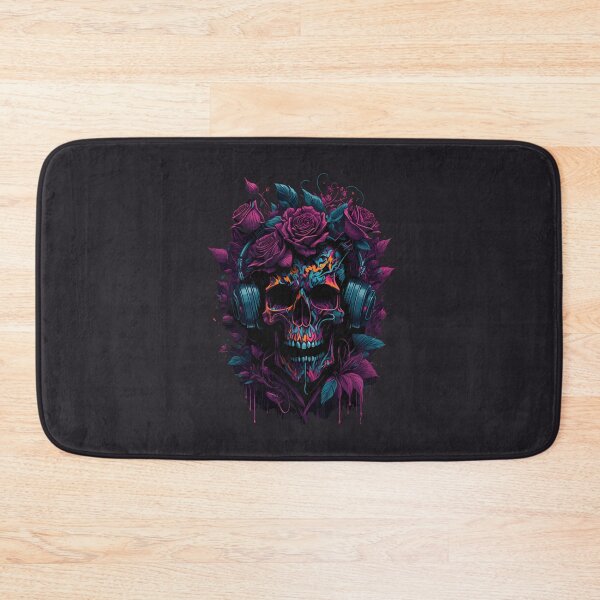 Item preview, Skull With Flowers And Headphones designed and sold by RockBeeDesigns.