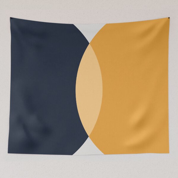 Item preview, Dark blue and mustard color abstract Mid Century circles designed and sold by BattaAnastasia.