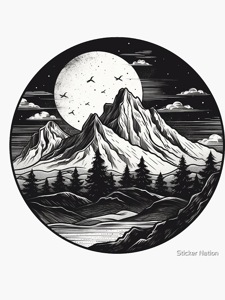 Sticker Art Mountain and Moon Sticker