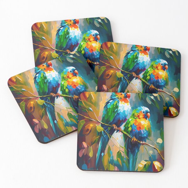 Item preview, Parakeets Vibrant Abstract Art | Palette Knife Oil Digital Painting designed and sold by VividViews.