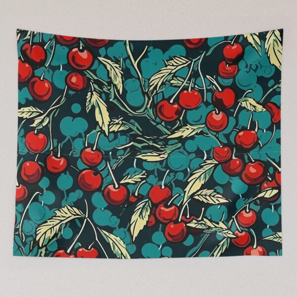 Item preview, Cherry Blossoms: Red Cherries and Lilac Hues designed and sold by TopArtsy.