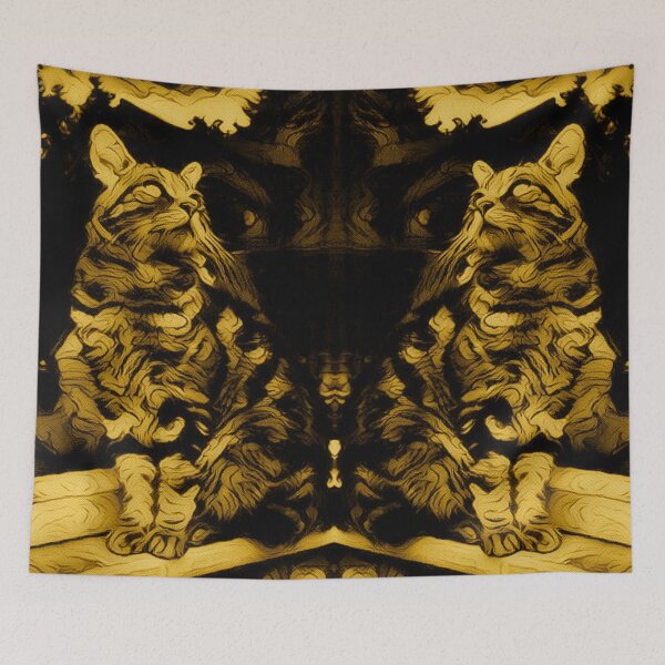 Item preview, 'MYSTICAL TWIN CATS ARTWORK' GOLD digital style artwork designed and sold by helenvjames.