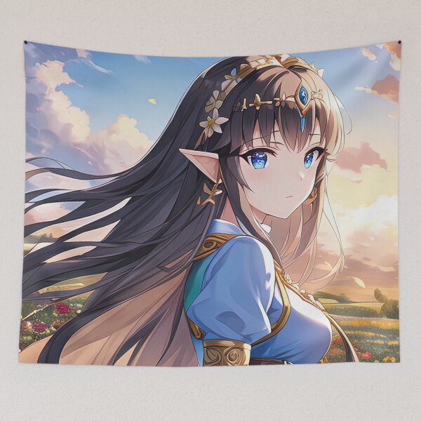 Item preview, Anime elven princess with long black hair drawing  designed and sold by RK - Shop.