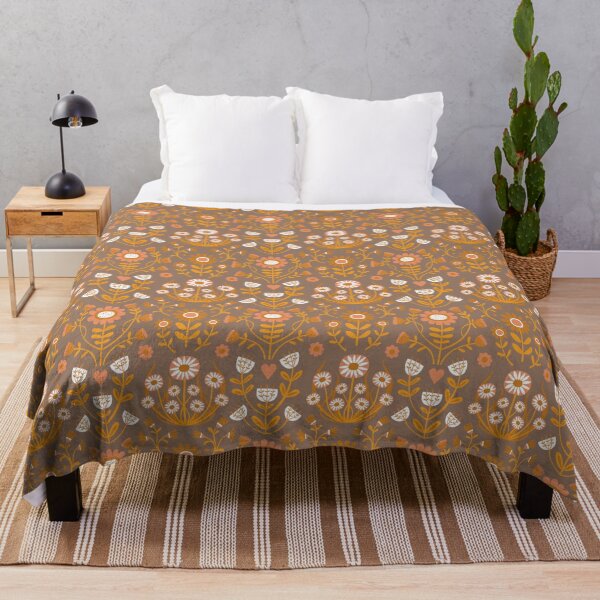 Item preview, Arts and Crafts Folk Floral - Peach and Clementine orange on mocha - floral pattern by Cecca Designs designed and sold by Cecca-Designs.