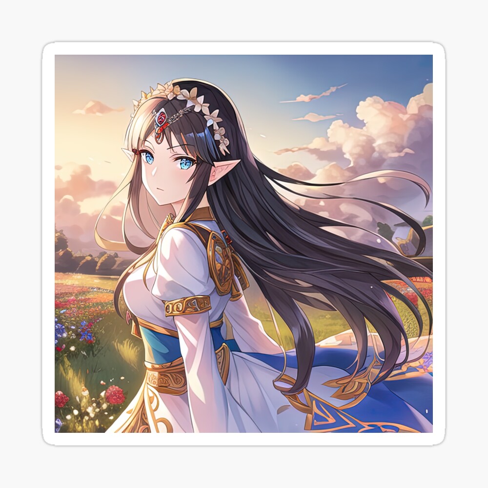 AI Art Generator: A beautiful amazing anime art of busy anime princess  wearing a exquisite dress with a low neckline, a short skirt, and white  lace trim, wearing a gold tiara, wearing