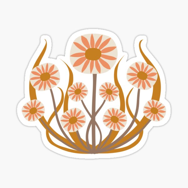 Item preview, Arts and Crafts Folk Floral - Peach and Clementine orange on mocha - floral pattern by Cecca Designs designed and sold by Cecca-Designs.