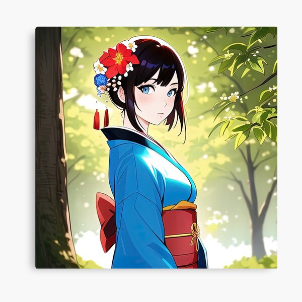 Anime girl in red kimono sticker, cherry blossoms, anime girl  portrait,Japanese traditional costume, anime fan art Sticker for Sale by  DeepikaSingh