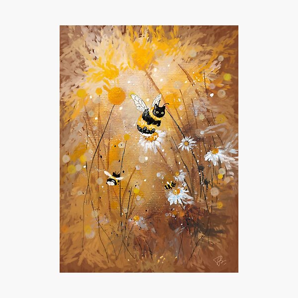 Item preview, Floral Bees Bumble Cats Daisys and bees Wild flowers designed and sold by Ingrida Blinkeviciute.