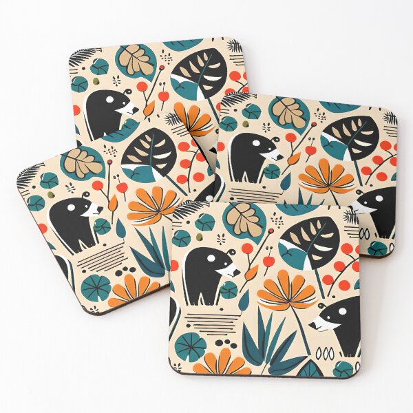 Aperçu de l'œuvre Ours noirs et feuillage tropical. Modèle de la faune canadienne. créée et vendue par fetch-it-studio.
