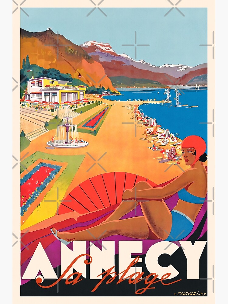 Disover Vintage Travel Poster - Annecy la Plage - Robert Falcucci - 1935 1x1 Premium Matte Vertical Poster