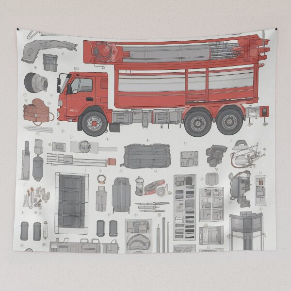 Item preview, Fire Truck Equipment Knolling Art | Illustration | 8K | designed and sold by Hazmat-AI7.