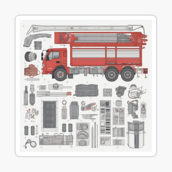 Item preview, Fire Truck Equipment Knolling Art | Illustration | 8K | designed and sold by Hazmat-AI7.