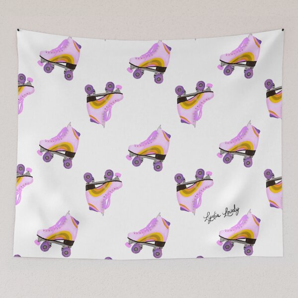 Artikelvorschau, Roller skates pattern pastel yellow- white background entworfen und verkauft von Studio Lydia Lovely.