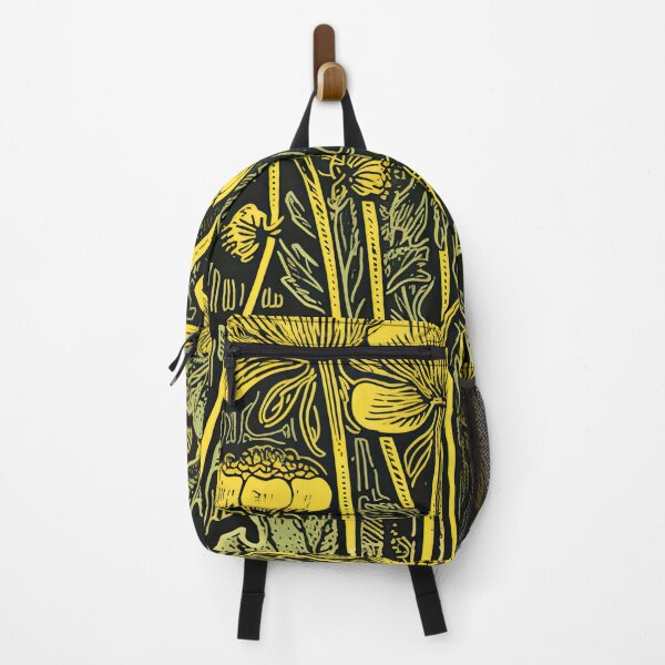 Item preview, Vibrant Marsh Marigold Woodcut Style Illustration -- Yellow on Black Background designed and sold by curiouserthings.