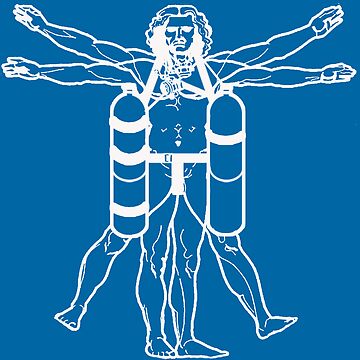 Artwork thumbnail, Sidemount Diver Vitruvian Man (white on dark) by andydavistech