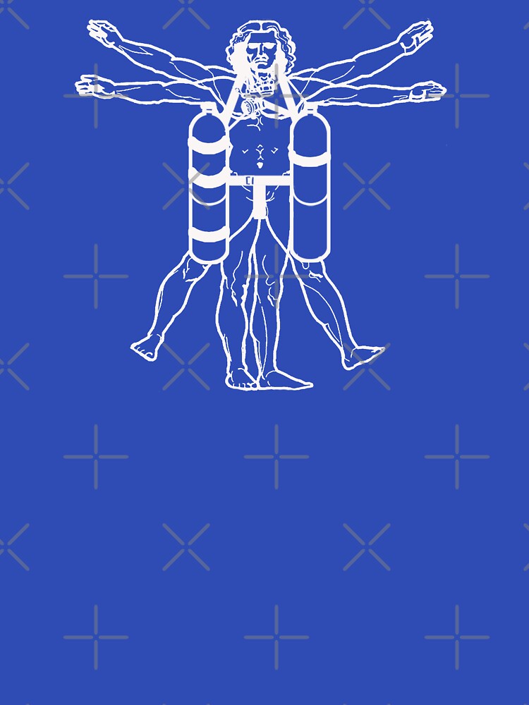 Thumbnail 7 of 7, Classic T-Shirt, Sidemount Diver Vitruvian Man (white on dark) designed and sold by andydavistech.