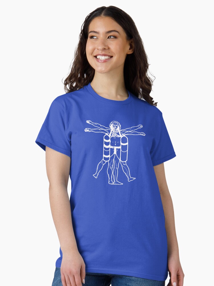 Thumbnail 2 of 7, Classic T-Shirt, Sidemount Diver Vitruvian Man (white on dark) designed and sold by andydavistech.