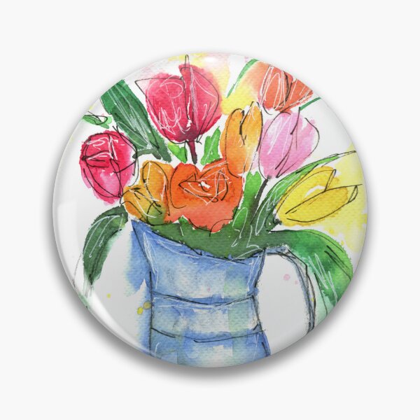 Item preview, Line and wash tulips in a blue vase designed and sold by AnissaF.